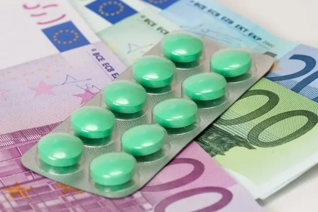 antidepressant pills and euro banknotes